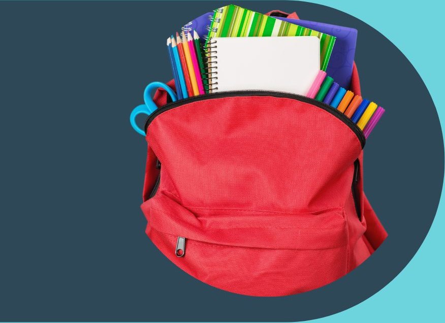 A backpack filled with school supplies